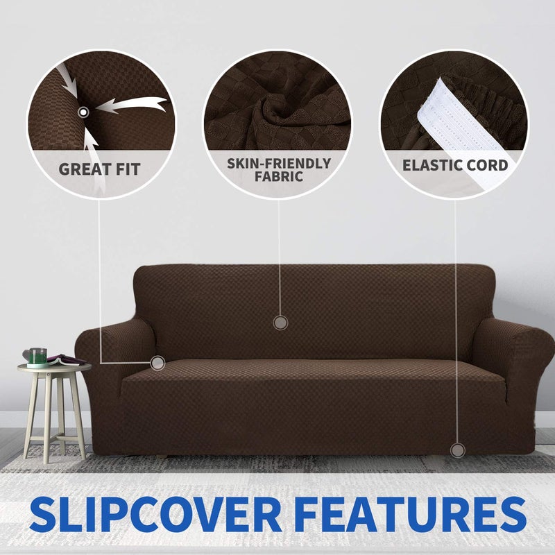 ZNSAYOTX 1 Piece Jacquard Couch Covers for 3 Cushion Couch High Stretch Sofa Cover for Pets Dogs Anti Slip Extra Large Sofa Slipcovers Furniture Protector (XL Sofa, Dark Coffee) - Image 3